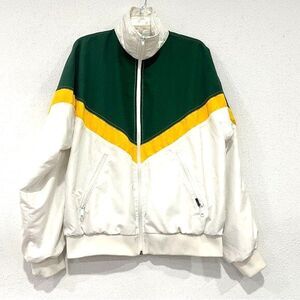 Truwest Womens Yellow and Green Vintage Zip Up Athletic Jacket Size Large